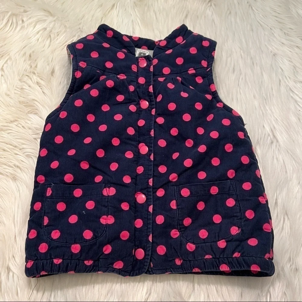 Carter's Baby Girls Sz 6 Months Sleeveless Vest Snap Up Navy Blue Pink Polka Dot